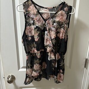 Black and Floral Sheer Sleeveless Blouse size XL
